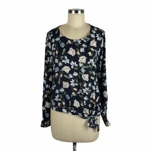 SOCIALITE‎ Navy Blue Floral Front Tie Blouse S NWOT Preppy Chic Pastel